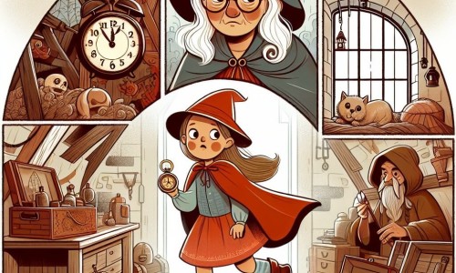 Une illustration destinée aux enfants représentant une courageuse petite fille, une abuela mystérieuse, un reloj ancien et un ático poussiéreux rempli de trésors oubliés.
